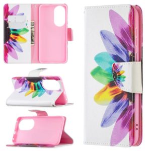 For Huawei P50 Colored Drawing Pattern Horizontal Flip Leather Case with Holder & Card Slots & Wallet(Sun Flower) (OEM)