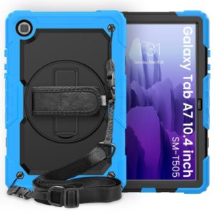 For Samsung Galaxy Tab A7 (2020) T500/T505 Shockproof Colorful Silicone + PC Protective Case with Holder & Shoulder Strap & Hand Strap & Pen Slot(Light Blue) (OEM)