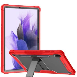For Samsung Galaxy Tab S7 FE Silicone + PC Shockproof Protective Case with Holder(Red + Black) (OEM)