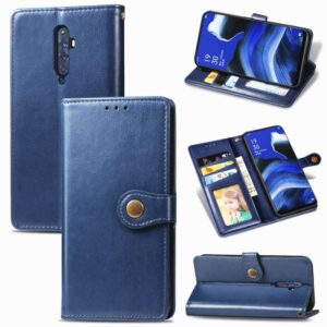For OPPO Reno 2F/Reno 2Z Retro Solid Color Leather Buckle Phone Case with Lanyard & Photo Frame & Card Slot & Wallet & Stand Function(Blue) (OEM)