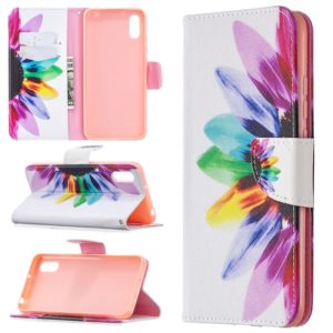 For Xiaomi Redmi 9A Colored Drawing Pattern Horizontal Flip Leather Case with Holder & Card Slots & Wallet(Sun Flower) (OEM)