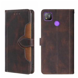 For Tecno Pop 4 Skin Feel Straw Hat Magnetic Buckle Leather Phone Case(Brown) (OEM)