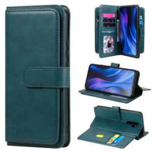 For Xiaomi Redmi 9 Multifunctional Magnetic Copper Buckle Horizontal Flip Solid Color Leather Case with 10 Card Slots & Wallet & Holder & Photo Frame(Dark Green) (OEM)