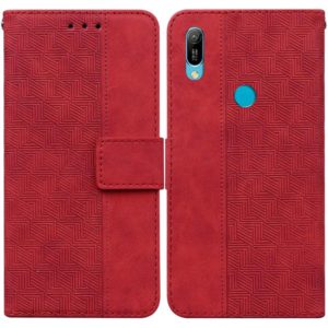 For Huawei Y6 2019 Geometric Embossed Leather Phone Case(Red) (OEM)