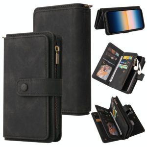 For Sony Xperia 10 III Skin Feel PU + TPU Horizontal Flip Leather Case With Holder & 15 Cards Slot & Wallet & Zipper Pocket & Lanyard(Black) (OEM)