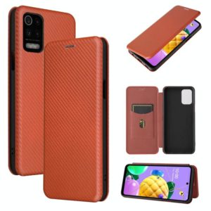 For LG K52 / K62 Carbon Fiber Texture Horizontal Flip TPU + PC + PU Leather Case with Card Slot(Brown) (OEM)