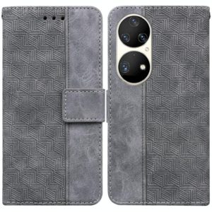 For Huawei P50 Pro Geometric Embossed Leather Phone Case(Grey) (OEM)