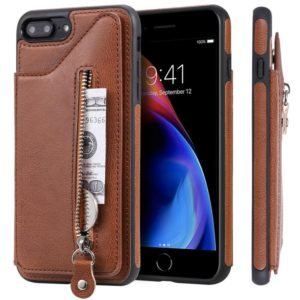 For iPhone 8 Plus / 7 Plus Solid Color Double Buckle Zipper Shockproof Protective Case(Brown) (OEM)