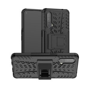 For OnePlus Nord CE 5G Tire Texture Shockproof TPU+PC Protective Case with Holder(Black) (OEM)