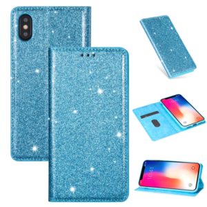 For iPhone XS Max Ultrathin Glitter Magnetic Horizontal Flip Leather Case with Holder & Card Slots(Sky Blue) (OEM)