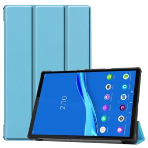 For Lenovo M10 Plus TB-X606F Custer Pattern Pure Color Horizontal Flip Leather Case with Three-folding Holder & Sleep / Wake-up Function(Sky Blue) (OEM)