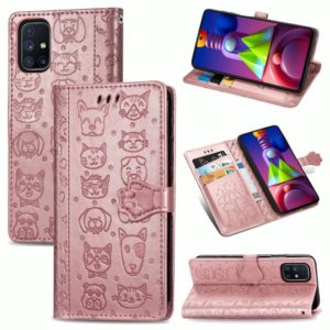 For Samsung Galaxy M51 Cute Cat and Dog Embossed Horizontal Flip Leather Case with Bracket / Card Slot / Wallet / Lanyard(Rolse Gold) (OEM)