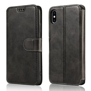For iPhone X / XS Calf Texture Magnetic Buckle Horizontal Flip Leather Case with Holder & Card Slots & Wallet & Photo Frame(Black) (OEM)