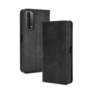 For Huawei P smart 2021/Y7a Magnetic Buckle Retro Crazy Horse Texture Horizontal Flip Leather Case with Holder & Card Slots & Photo Frame(Black) (OEM)