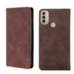 For Motorola Moto E40 Skin Feel Magnetic Horizontal Flip Leather Phone Case(Dark Brown) (OEM)
