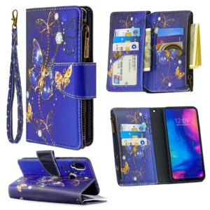 For Xiaomi Redmi Note 7 Colored Drawing Pattern Zipper Horizontal Flip Leather Case with Holder & Card Slots & Wallet(Purple Butterfly) (OEM)