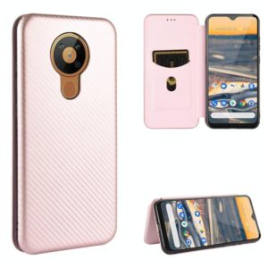 For Nokia 5.3 Carbon Fiber Texture Horizontal Flip TPU + PC + PU Leather Case with Card Slot(Pink) (OEM)