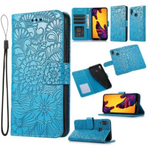 For Huawei P20 lite Skin Feel Embossed Sunflower Horizontal Flip Leather Case with Holder & Card Slots & Wallet & Lanyard(Blue) (OEM)