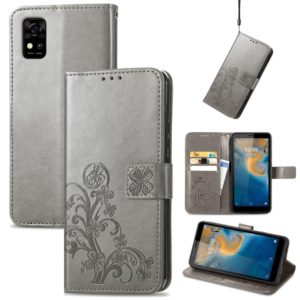 For ZTE Blade A31 Four-leaf Clasp Embossed Buckle Mobile Phone Leather Case(Gray) (OEM)