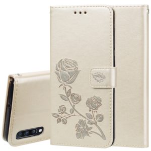 Rose Embossed Horizontal Flip PU Leather Case for Galaxy A70, with Holder & Card Slots & Wallet (Gold) (OEM)