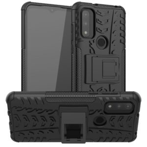 For Motorola Moto G Pure Tire Texture Shockproof TPU+PC Phone Case with Holder(Black) (OEM)