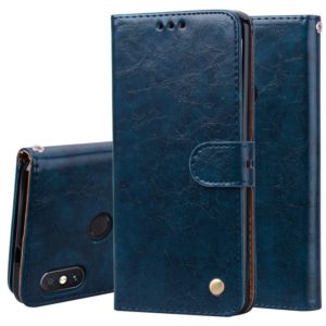 Business Style Oil Wax Texture Horizontal Flip Leather Case for Xiaomi Redmi Note 5 Pro, with Holder & Card Slots & Wallet (Blue) (OEM)