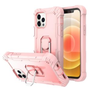 For iPhone 12 Pro Max PC + Rubber 3-layers Shockproof Protective Case with Rotating Holder(Rose Gold) (OEM)