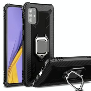 For Samsung Galaxy M31s Carbon Fiber Protective Case with 360 Degree Rotating Ring Holder(Black) (OEM)