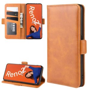 For OPPO RENO2 Wallet Stand Leather Cell Phone Case with Wallet & Holder & Card Slots(Yellow) (OEM)