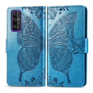 For Huawei Honor 30 Butterfly Love Flower Embossed Horizontal Flip Leather Case with Bracket / Card Slot / Wallet / Lanyard(Blue) (OEM)