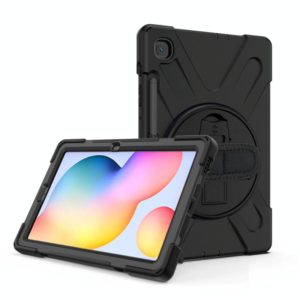 For Samsung Galaxy Tab S6 Lite P610 Shockproof Colorful Silicone + PC Protective Case with Holder & Shoulder Strap & Hand Strap & Pen Slot(Black) (OEM)