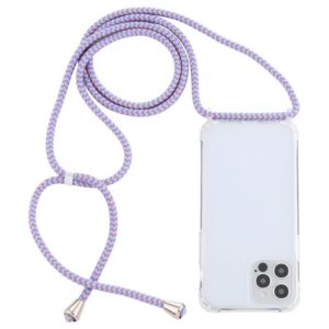 For iPhone 12 Pro Max Transparent Acrylic Airbag Shockproof Phone Protective Case with Lanyard(Purple Blue Apricot) (OEM)