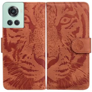 For OnePlus 10R / Ace Tiger Embossing Pattern Horizontal Flip Leather Phone Case(Brown) (OEM)