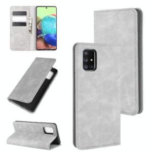 For Galaxy A71 5G Retro-skin Business Magnetic Suction Leather Case with Holder & Card Slots & Wallet(Grey) (OEM)