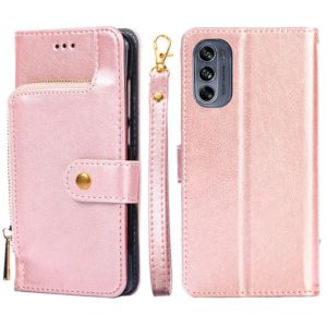 For Motorola Moto G62 5G Zipper Bag Leather Phone Case(Rose Gold) (OEM)