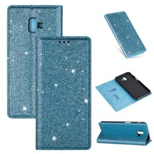 For Samsung Galaxy J6+ Ultrathin Glitter Magnetic Horizontal Flip Leather Case with Holder & Card Slots(Sky Blue) (OEM)