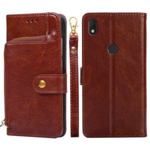 For alcatel Axel/Lumos Zipper Bag Leather Phone Case(Brown) (OEM)