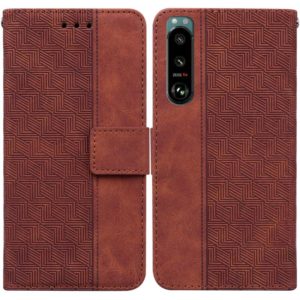 For Sony Xperia 5 III Geometric Embossed Leather Phone Case(Brown) (OEM)