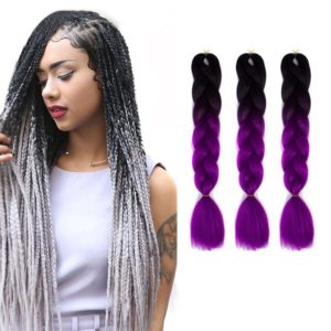 Fashion Color Gradient Individual Braid Wigs Chemical Fiber Big Braids, Length: 60cm(55 Black+Purple Red) (OEM)
