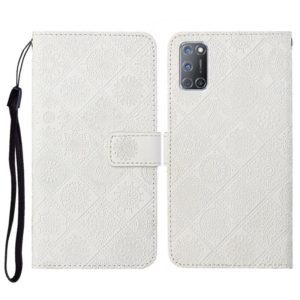 For OPPO A92 / A72 / A52 Ethnic Style Embossed Pattern Horizontal Flip Leather Case with Holder & Card Slots & Wallet & Lanyard(White) (OEM)