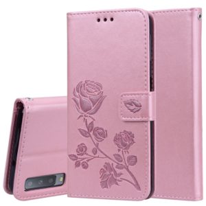 Rose Embossed Horizontal Flip PU Leather Case for Samsung Galaxy A7 (2018) , with Holder & Card Slots & Wallet (Rose Gold) (OEM)