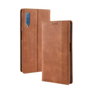 Magnetic Buckle Retro Texture Horizontal Flip Leather Case for Galaxy A7 (2018), with Holder & Card Slots & Wallet (Brown) (OEM)
