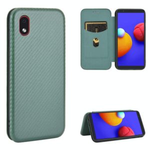 For Samsung Galaxy M01 Core / A01 Core Carbon Fiber Texture Horizontal Flip TPU + PC + PU Leather Case with Rope & Card Slot(Green) (OEM)