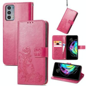 For Motorola Edge 20 Four-leaf Clasp Embossed Buckle Mobile Phone Protection Leather Case with Lanyard & Card Slot & Wallet & Bracket Function(Magenta) (OEM)