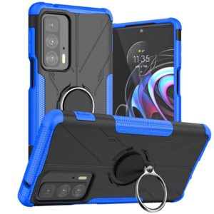 For Motorola Edge 20 Pro Armor Bear Shockproof PC + TPU Phone Protective Case with Ring Holder(Blue) (OEM)