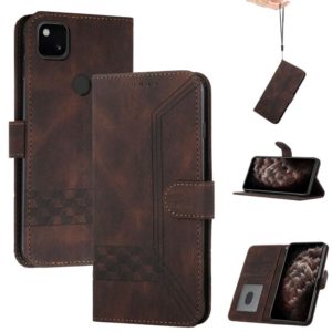 For Google Pixel 4a Cubic Skin Feel Flip Leather Phone Case(Dark Brown) (OEM)