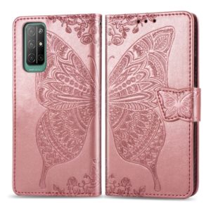 For Huawei Honor 30S Butterfly Love Flower Embossed Horizontal Flip Leather Case with Bracket / Card Slot / Wallet / Lanyard(Rose Gold) (OEM)