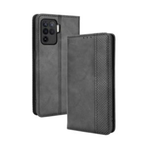 For OPPO A94 4G / F19 Pro 4G / Reno5 F Magnetic Buckle Retro Crazy Horse Texture Horizontal Flip Leather Case with Holder & Card Slots & Photo Frame(Black) (OEM)