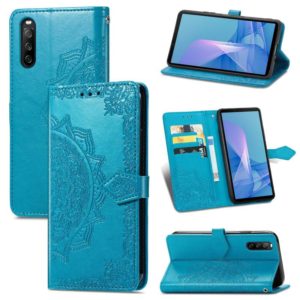 For Sony Xperia 1 III Mandala Embossing Pattern Horizontal Flip Leather Case with Holder & Card Slots & Wallet & Lanyard(Blue) (OEM)