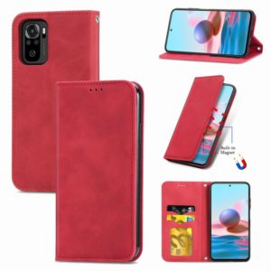 For Xiaomi Redmi Note 10 4G Retro Skin Feel Business Magnetic Horizontal Flip Leather Case with Holder & Card Slots & Wallet & Photo Frame(Red) (OEM)